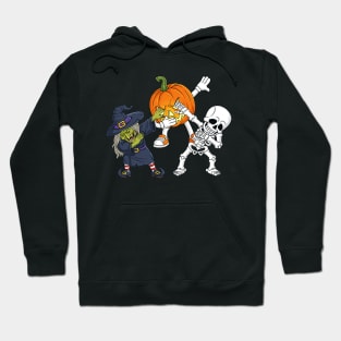 Funny Halloween Jack O Lantern Witch & Skeleton Dabbing Hoodie